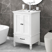VanityFus 20-in Bathroom Vanity White Single Sink Combo with Ceramic Top 2 Doors 1 Drawer