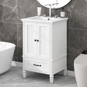 VanityFus 20-in Bathroom Vanity White Single Sink Combo with Ceramic Top 2 Doors 1 Drawer
