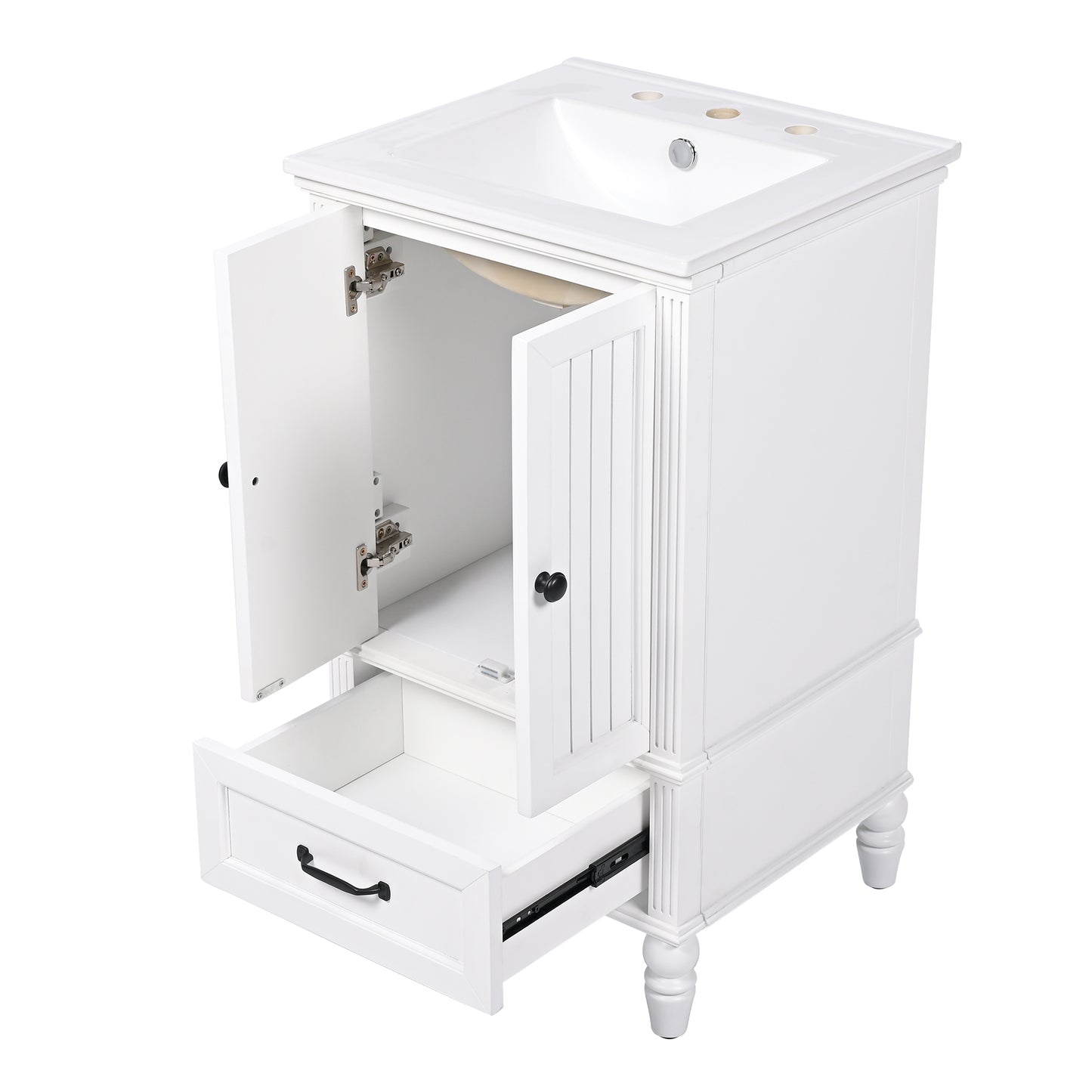 VanityFus 20-in Bathroom Vanity White Single Sink Combo with Ceramic Top 2 Doors 1 Drawer