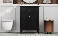 VanityFus 24-in Bathroom Vanity Black Single Sink Combo with Ceramic Top 1 Door 3 Drawers Adjustable Shelves