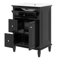 VanityFus 24-in Bathroom Vanity Black Single Sink Combo with Ceramic Top 1 Door 3 Drawers Adjustable Shelves