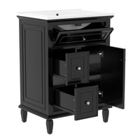 VanityFus 24-in Bathroom Vanity Black Single Sink Combo with Ceramic Top 1 Door 3 Drawers Adjustable Shelves