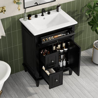 VanityFus 24-in Bathroom Vanity Black Single Sink Combo with Ceramic Top 1 Door 3 Drawers Adjustable Shelves