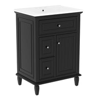 VanityFus 24-in Bathroom Vanity Black Single Sink Combo with Ceramic Top 1 Door 3 Drawers Adjustable Shelves