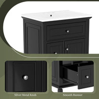 VanityFus 24-in Bathroom Vanity Black Single Sink Combo with Ceramic Top 1 Door 3 Drawers Adjustable Shelves
