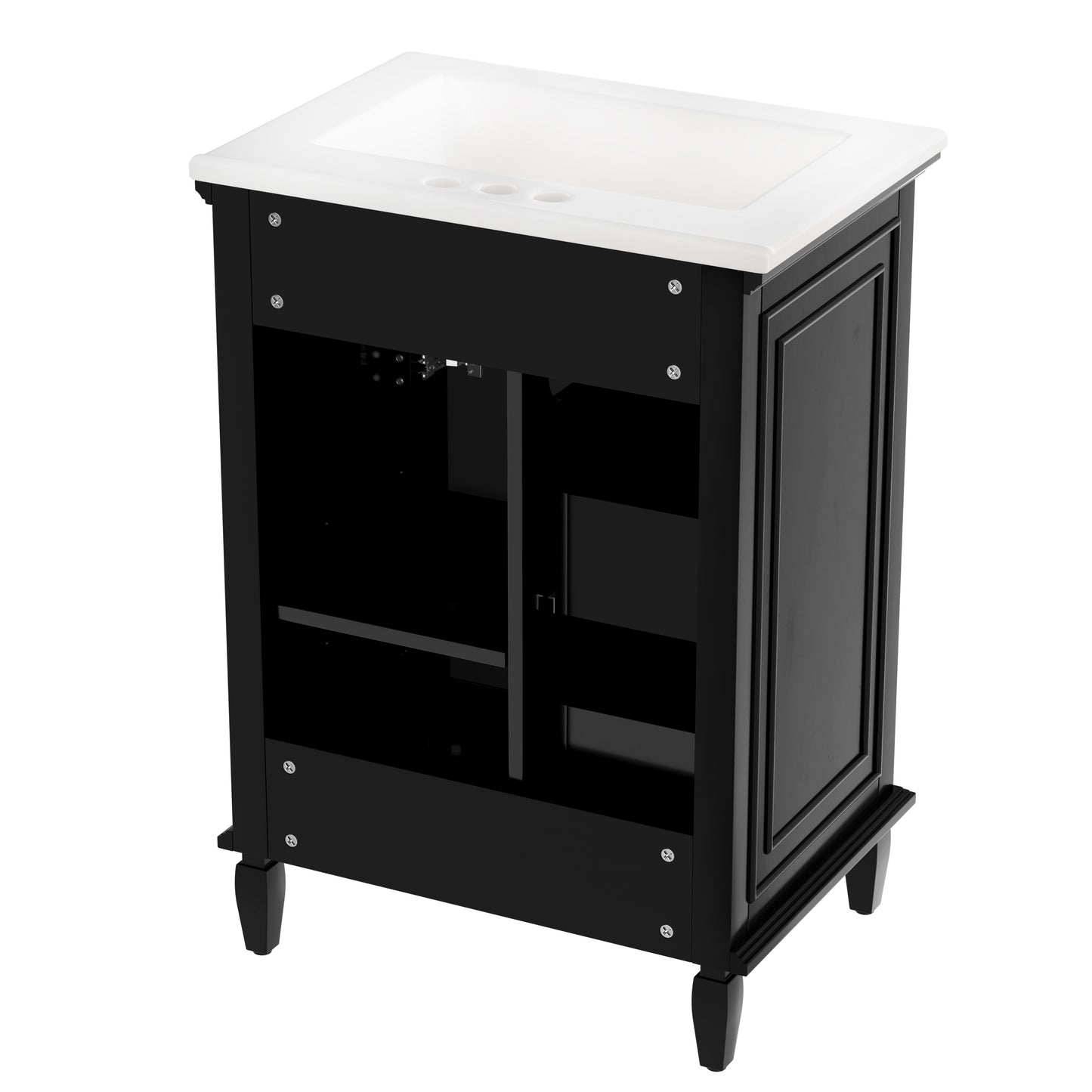 VanityFus 24-in Bathroom Vanity Black Single Sink Combo with Ceramic Top 1 Door 3 Drawers Adjustable Shelves