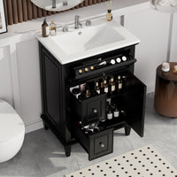 VanityFus 24-in Bathroom Vanity Black Single Sink Combo with Ceramic Top 1 Door 3 Drawers Adjustable Shelves