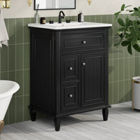 VanityFus 24-in Bathroom Vanity Black Single Sink Combo with Ceramic Top 1 Door 3 Drawers Adjustable Shelves