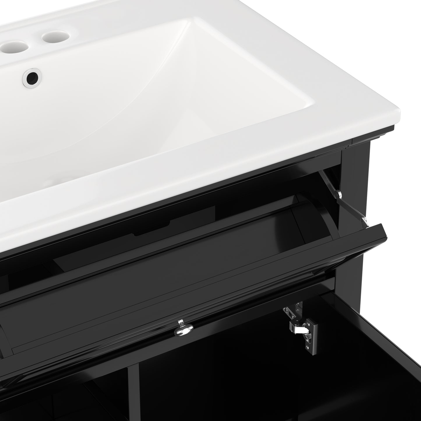 VanityFus 24-in Bathroom Vanity Black Single Sink Combo with Ceramic Top 1 Door 3 Drawers Adjustable Shelves