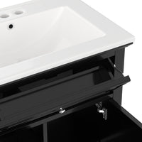 VanityFus 24-in Bathroom Vanity Black Single Sink Combo with Ceramic Top 1 Door 3 Drawers Adjustable Shelves