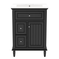 VanityFus 24-in Bathroom Vanity Black Single Sink Combo with Ceramic Top 1 Door 3 Drawers Adjustable Shelves