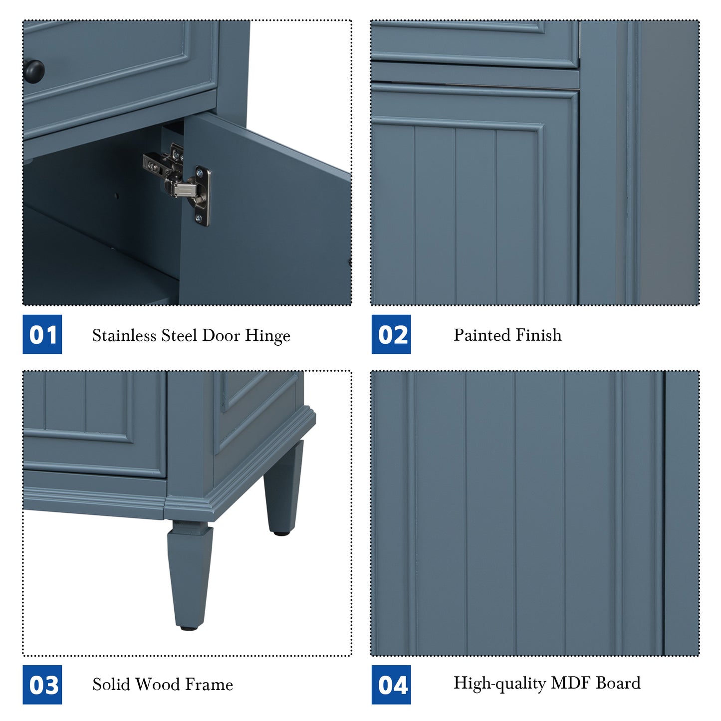 VanityFus 24-in Bathroom Vanity Blue Grey Single Sink Combo with Ceramic Top 1 Door 3 Drawers Adjustable Shelves