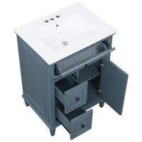 VanityFus 24-in Bathroom Vanity Blue Grey Single Sink Combo with Ceramic Top 1 Door 3 Drawers Adjustable Shelves