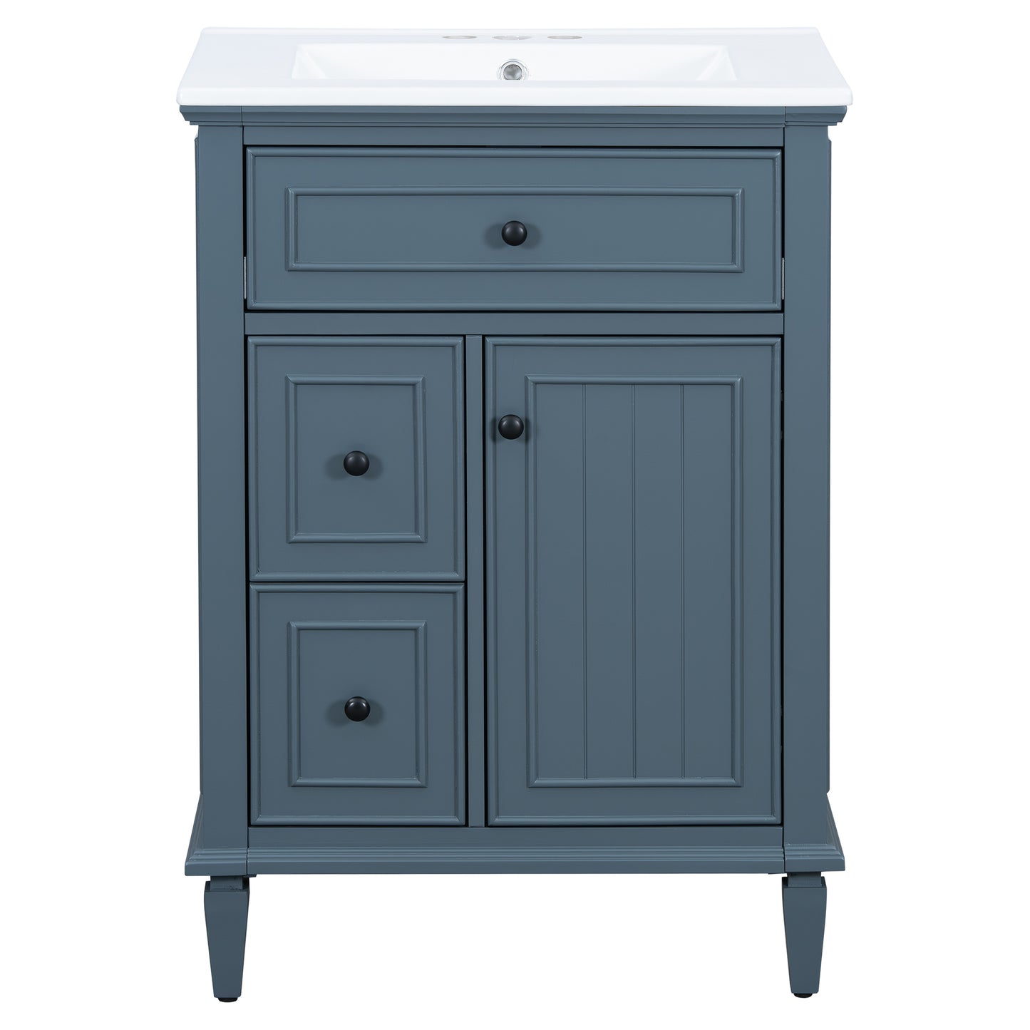 VanityFus 24-in Bathroom Vanity Blue Grey Single Sink Combo with Ceramic Top 1 Door 3 Drawers Adjustable Shelves