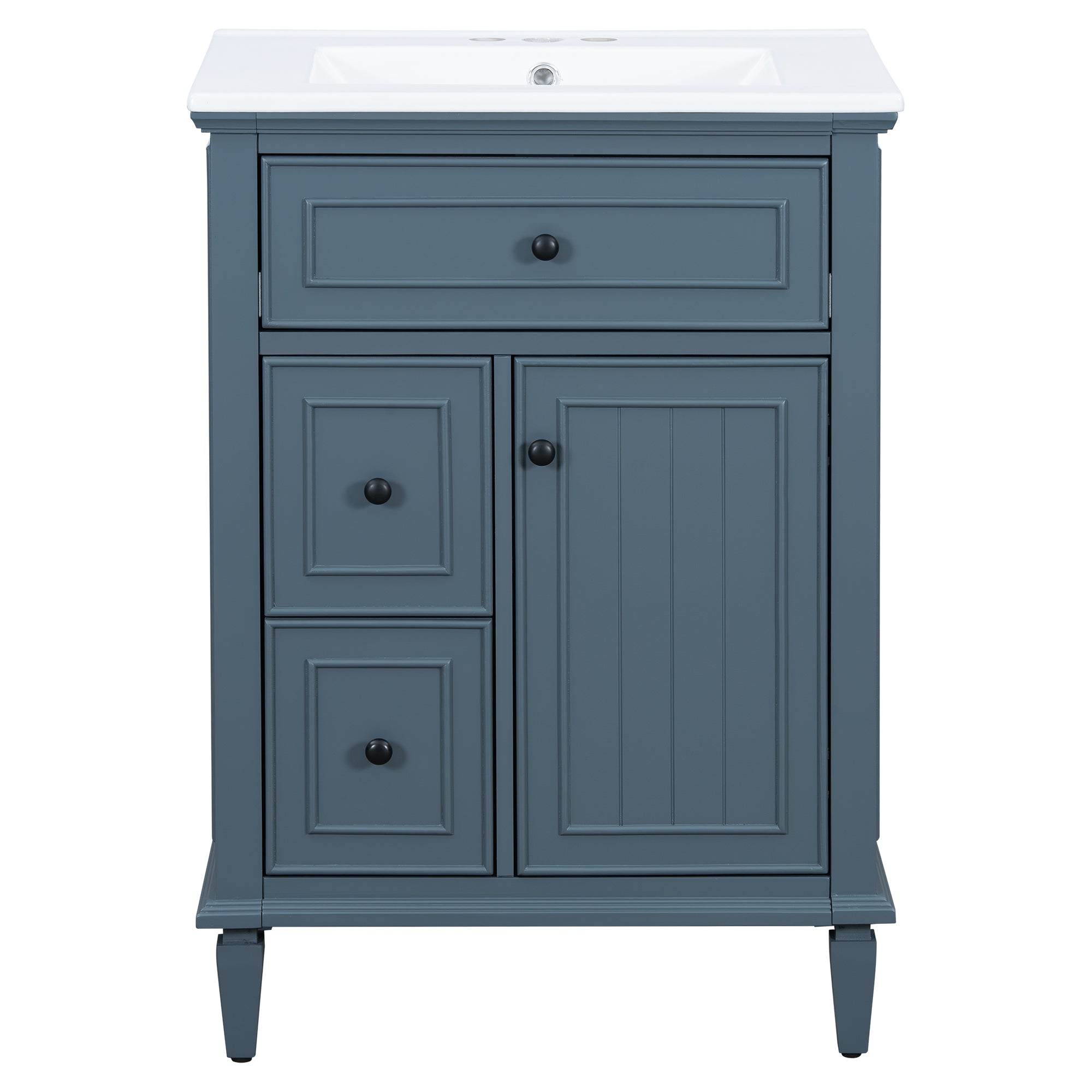 VanityFus 24-in Bathroom Vanity Blue Grey Single Sink Combo with Ceramic Top 1 Door 3 Drawers Adjustable Shelves