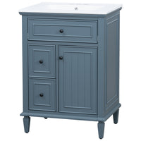 VanityFus 24-in Bathroom Vanity Blue Grey Single Sink Combo with Ceramic Top 1 Door 3 Drawers Adjustable Shelves