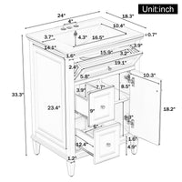 VanityFus 24-in Bathroom Vanity Blue Grey Single Sink Combo with Ceramic Top 1 Door 3 Drawers Adjustable Shelves