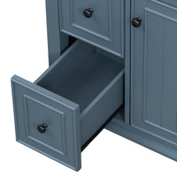 VanityFus 24-in Bathroom Vanity Blue Grey Single Sink Combo with Ceramic Top 1 Door 3 Drawers Adjustable Shelves