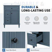 VanityFus 24-in Bathroom Vanity Blue Grey Single Sink Combo with Ceramic Top 1 Door 3 Drawers Adjustable Shelves