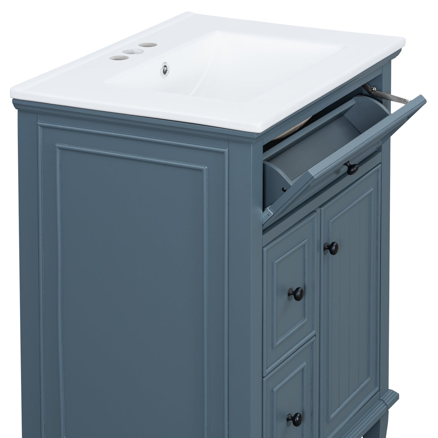 VanityFus 24-in Bathroom Vanity Blue Grey Single Sink Combo with Ceramic Top 1 Door 3 Drawers Adjustable Shelves