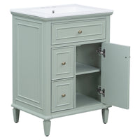 VanityFus 24-in Bathroom Vanity Green Single Sink Combo with Ceramic Top 1 Door 3 Drawers Adjustable Shelves