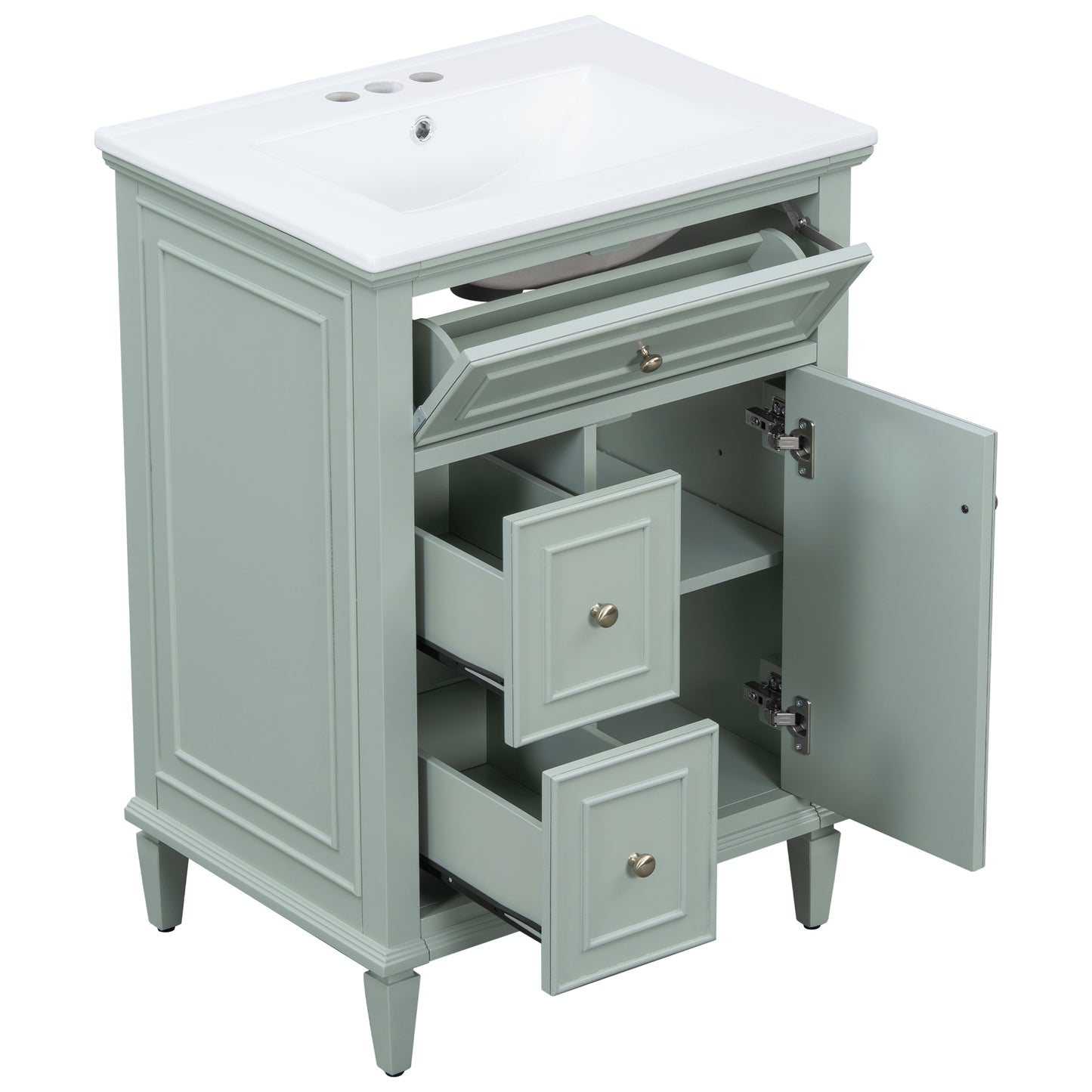 VanityFus 24-in Bathroom Vanity Green Single Sink Combo with Ceramic Top 1 Door 3 Drawers Adjustable Shelves