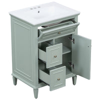 VanityFus 24-in Bathroom Vanity Green Single Sink Combo with Ceramic Top 1 Door 3 Drawers Adjustable Shelves