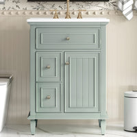 VanityFus 24-in Bathroom Vanity Green Single Sink Combo with Ceramic Top 1 Door 3 Drawers Adjustable Shelves