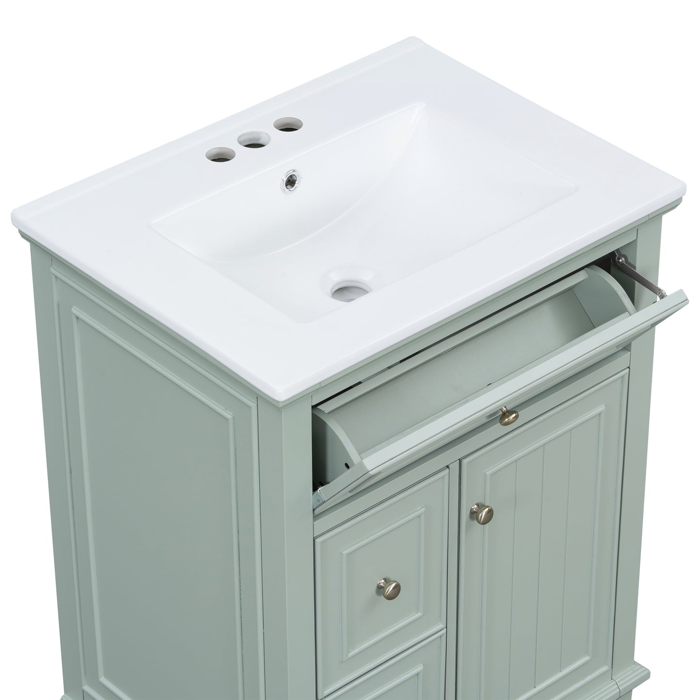 VanityFus 24-in Bathroom Vanity Green Single Sink Combo with Ceramic Top 1 Door 3 Drawers Adjustable Shelves