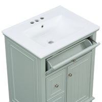 VanityFus 24-in Bathroom Vanity Green Single Sink Combo with Ceramic Top 1 Door 3 Drawers Adjustable Shelves
