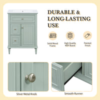 VanityFus 24-in Bathroom Vanity Green Single Sink Combo with Ceramic Top 1 Door 3 Drawers Adjustable Shelves
