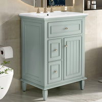 VanityFus 24-in Bathroom Vanity Green Single Sink Combo with Ceramic Top 1 Door 3 Drawers Adjustable Shelves