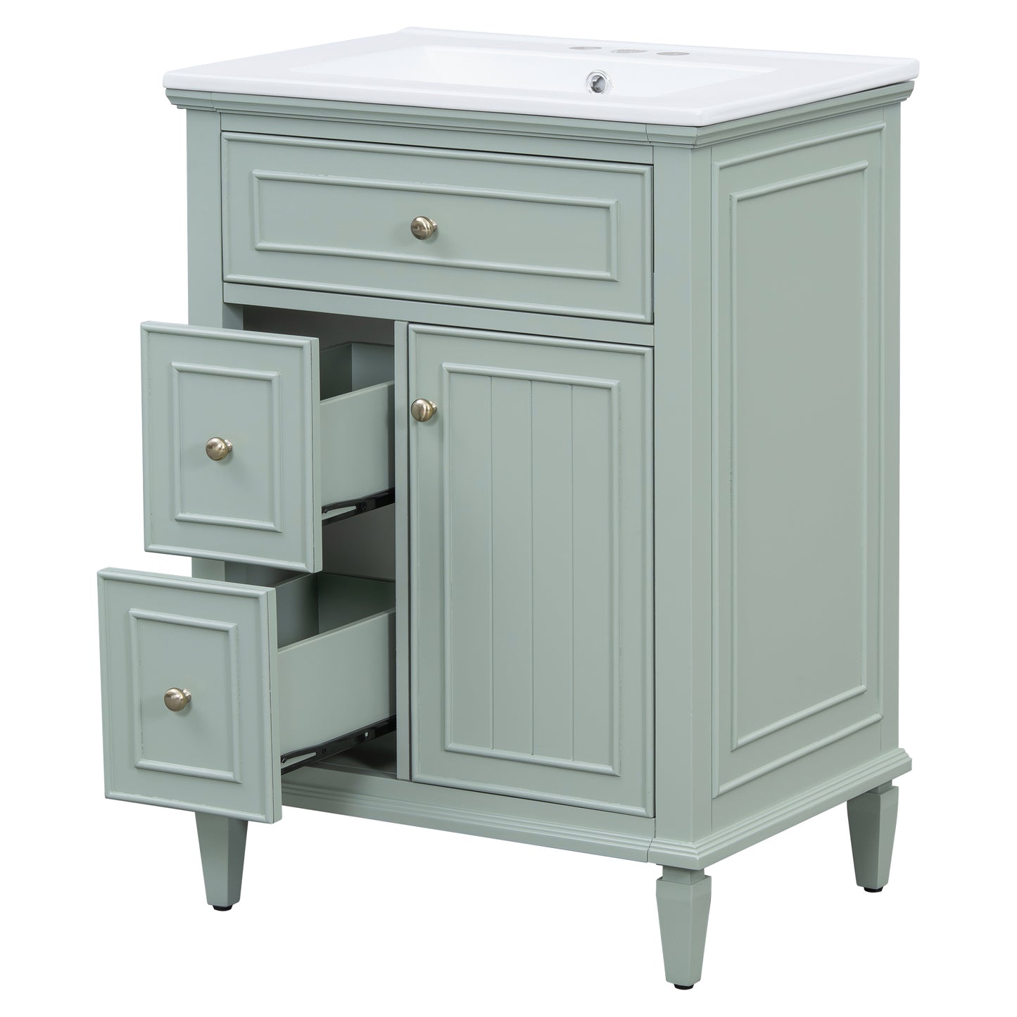 VanityFus 24-in Bathroom Vanity Green Single Sink Combo with Ceramic Top 1 Door 3 Drawers Adjustable Shelves