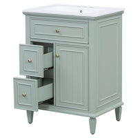 VanityFus 24-in Bathroom Vanity Green Single Sink Combo with Ceramic Top 1 Door 3 Drawers Adjustable Shelves