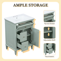 VanityFus 24-in Bathroom Vanity Green Single Sink Combo with Ceramic Top 1 Door 3 Drawers Adjustable Shelves