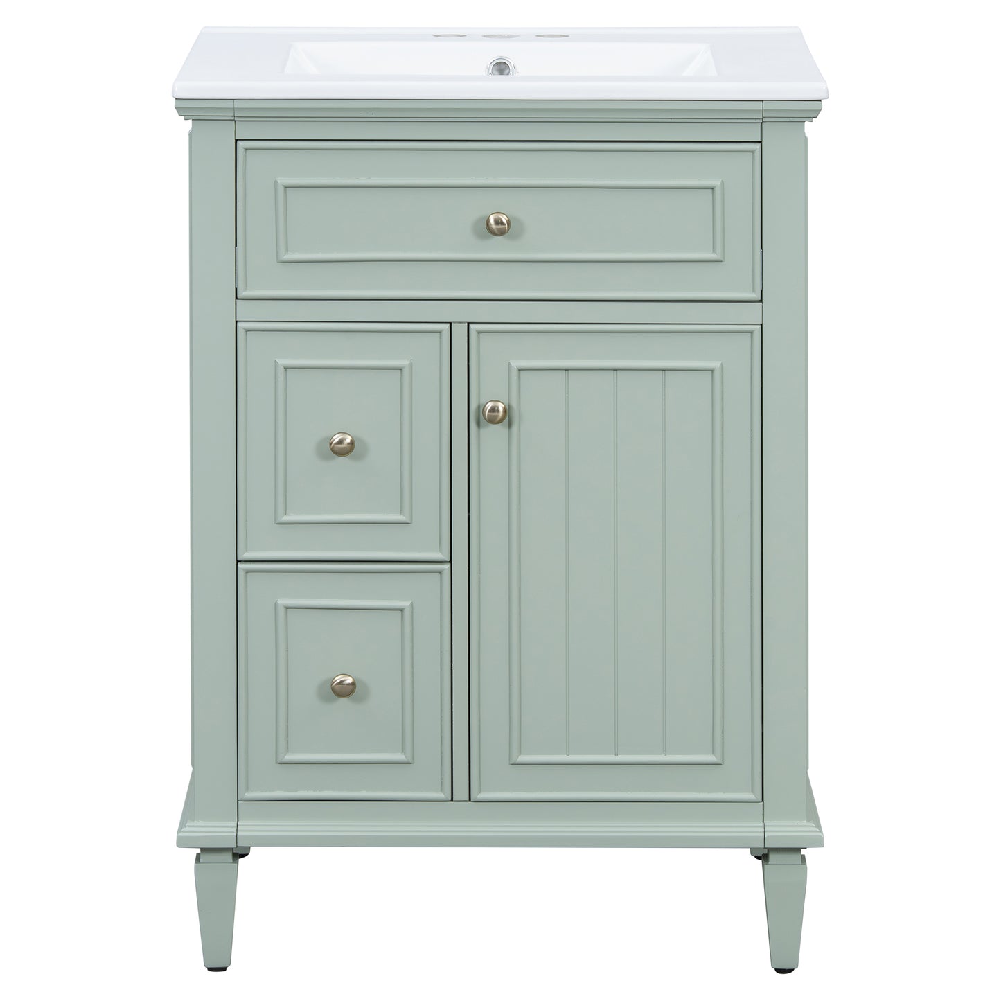 VanityFus 24-in Bathroom Vanity Green Single Sink Combo with Ceramic Top 1 Door 3 Drawers Adjustable Shelves