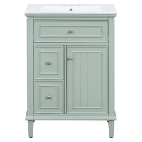VanityFus 24-in Bathroom Vanity Green Single Sink Combo with Ceramic Top 1 Door 3 Drawers Adjustable Shelves
