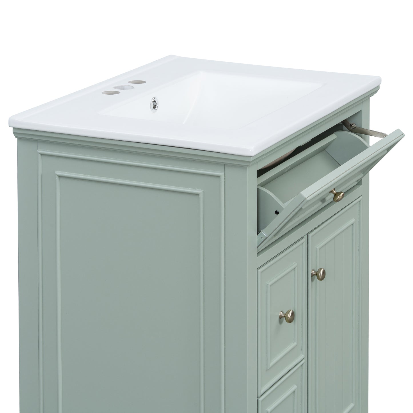 VanityFus 24-in Bathroom Vanity Green Single Sink Combo with Ceramic Top 1 Door 3 Drawers Adjustable Shelves