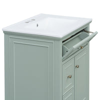 VanityFus 24-in Bathroom Vanity Green Single Sink Combo with Ceramic Top 1 Door 3 Drawers Adjustable Shelves