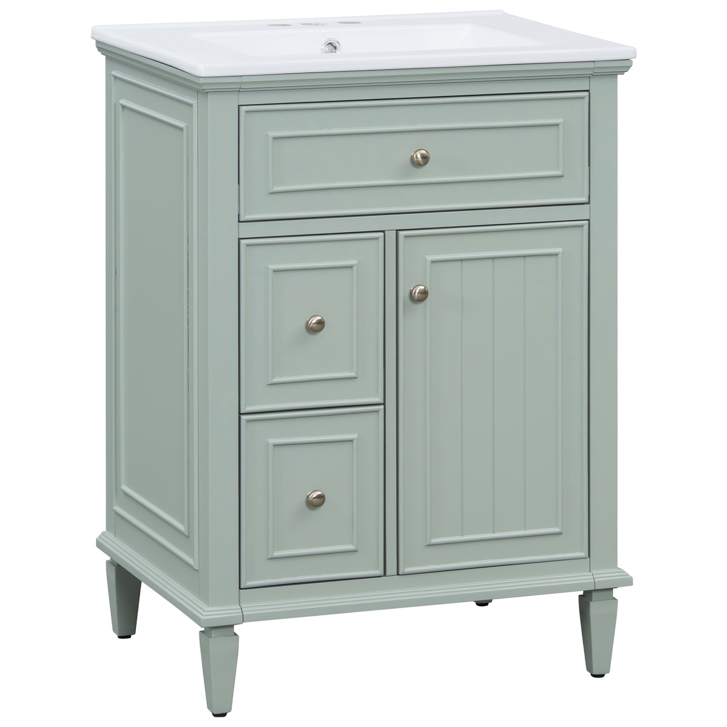 VanityFus 24-in Bathroom Vanity Green Single Sink Combo with Ceramic Top 1 Door 3 Drawers Adjustable Shelves