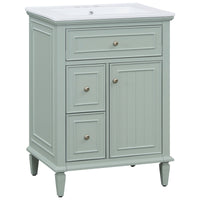 VanityFus 24-in Bathroom Vanity Green Single Sink Combo with Ceramic Top 1 Door 3 Drawers Adjustable Shelves