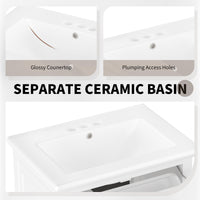 VanityFus 24-in Bathroom Vanity White Single Sink Combo with Ceramic Top 1 Door 3 Drawers Adjustable Shelves