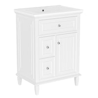 VanityFus 24-in Bathroom Vanity White Single Sink Combo with Ceramic Top 1 Door 3 Drawers Adjustable Shelves
