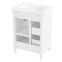 VanityFus 24-in Bathroom Vanity White Single Sink Combo with Ceramic Top 1 Door 3 Drawers Adjustable Shelves
