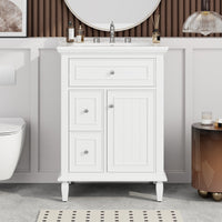 VanityFus 24-in Bathroom Vanity White Single Sink Combo with Ceramic Top 1 Door 3 Drawers Adjustable Shelves