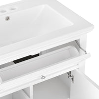 VanityFus 24-in Bathroom Vanity White Single Sink Combo with Ceramic Top 1 Door 3 Drawers Adjustable Shelves