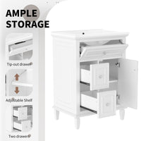 VanityFus 24-in Bathroom Vanity White Single Sink Combo with Ceramic Top 1 Door 3 Drawers Adjustable Shelves