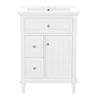 VanityFus 24-in Bathroom Vanity White Single Sink Combo with Ceramic Top 1 Door 3 Drawers Adjustable Shelves