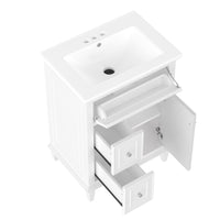 VanityFus 24-in Bathroom Vanity White Single Sink Combo with Ceramic Top 1 Door 3 Drawers Adjustable Shelves