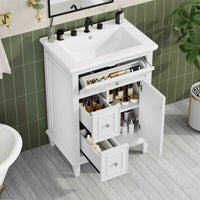 VanityFus 24-in Bathroom Vanity White Single Sink Combo with Ceramic Top 1 Door 3 Drawers Adjustable Shelves